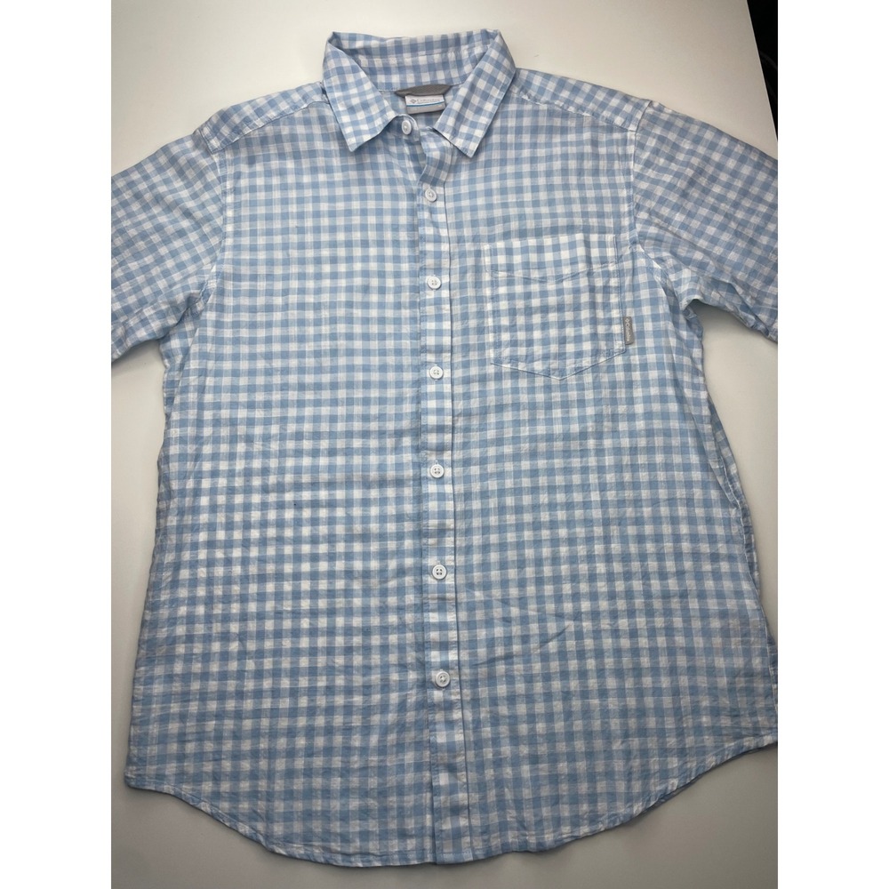 Columbia Mens Blue Gingham Short‎ Sleeve Button Up Shirt XM0055 Medium